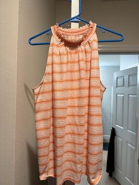 LOFT Orange and Cream Striped Halter Tank